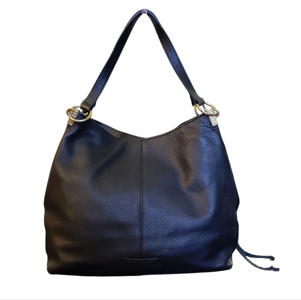 Vince Camuto Black Pebbled Leather Shoulder Hobo Bag